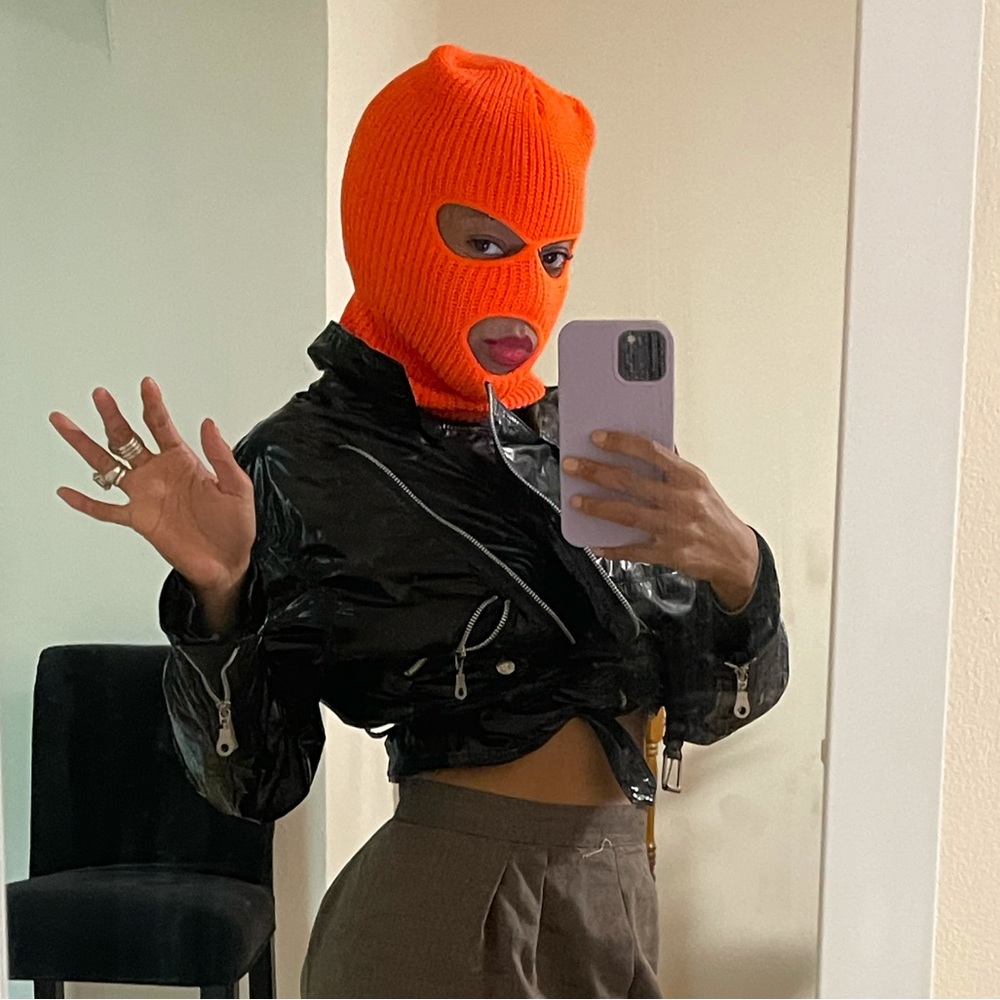 Neon orange ski mask beanie